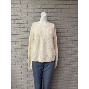 Banana Republic Women Ivory Basket Weave Long Sleeve Sweater Size M